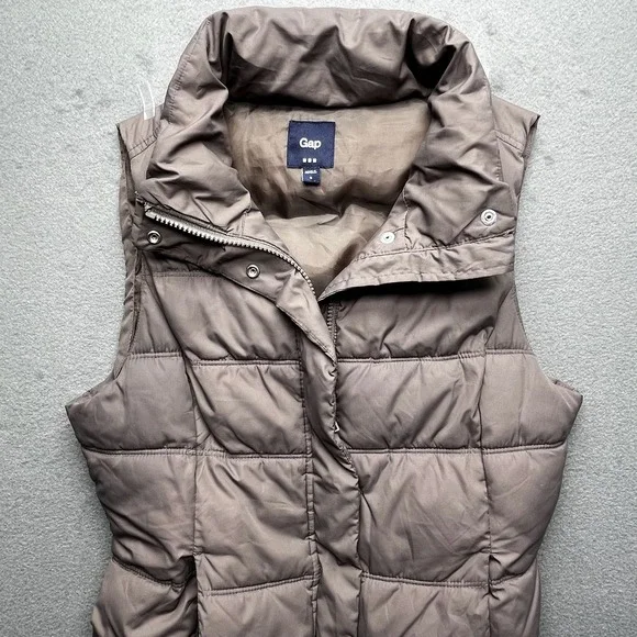 Gap Women Brown‎ Puffer Vest S Quilted Sleeveless Outerwear Mock Neck Warm - Picture 8 of 9